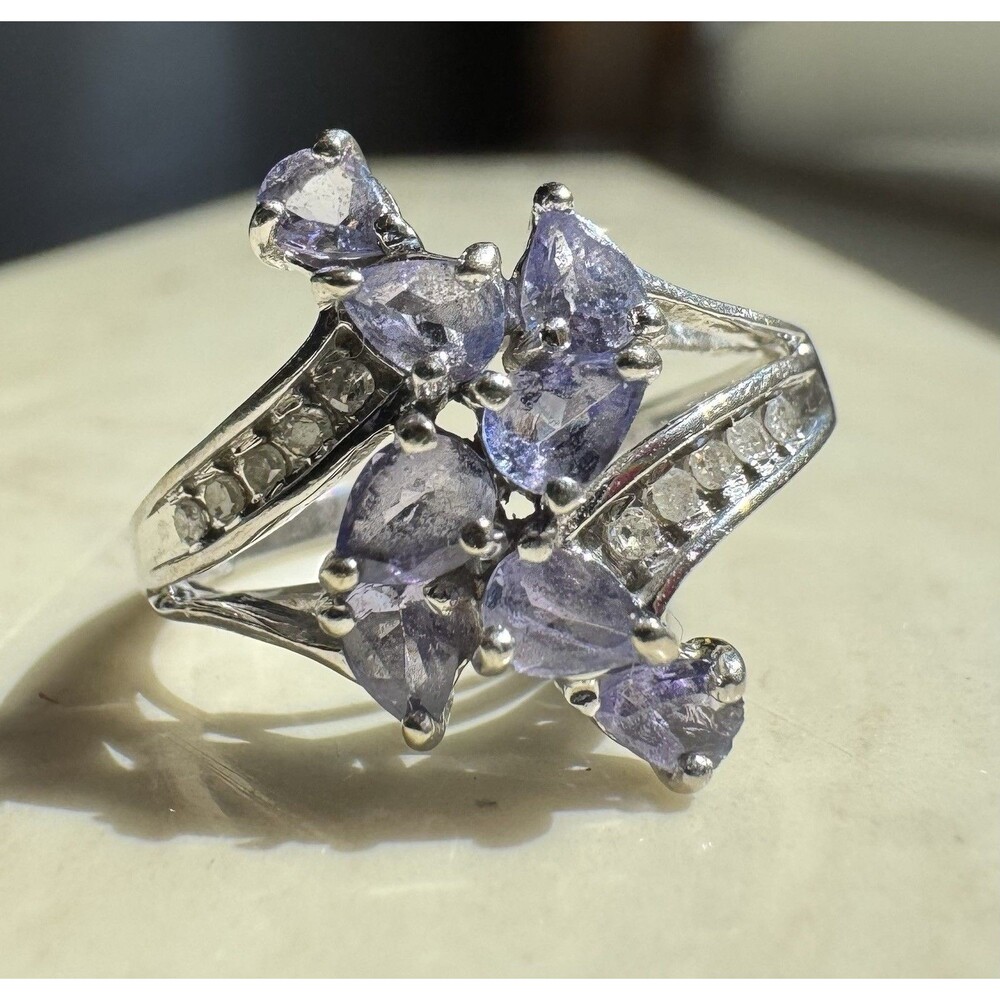 Tanzanite Diamond Cluster Ring 10kt White Gold Size 9.75